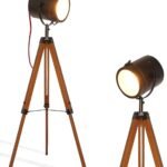 Lámpara de Pie Madera Trípode Industrial Vintage